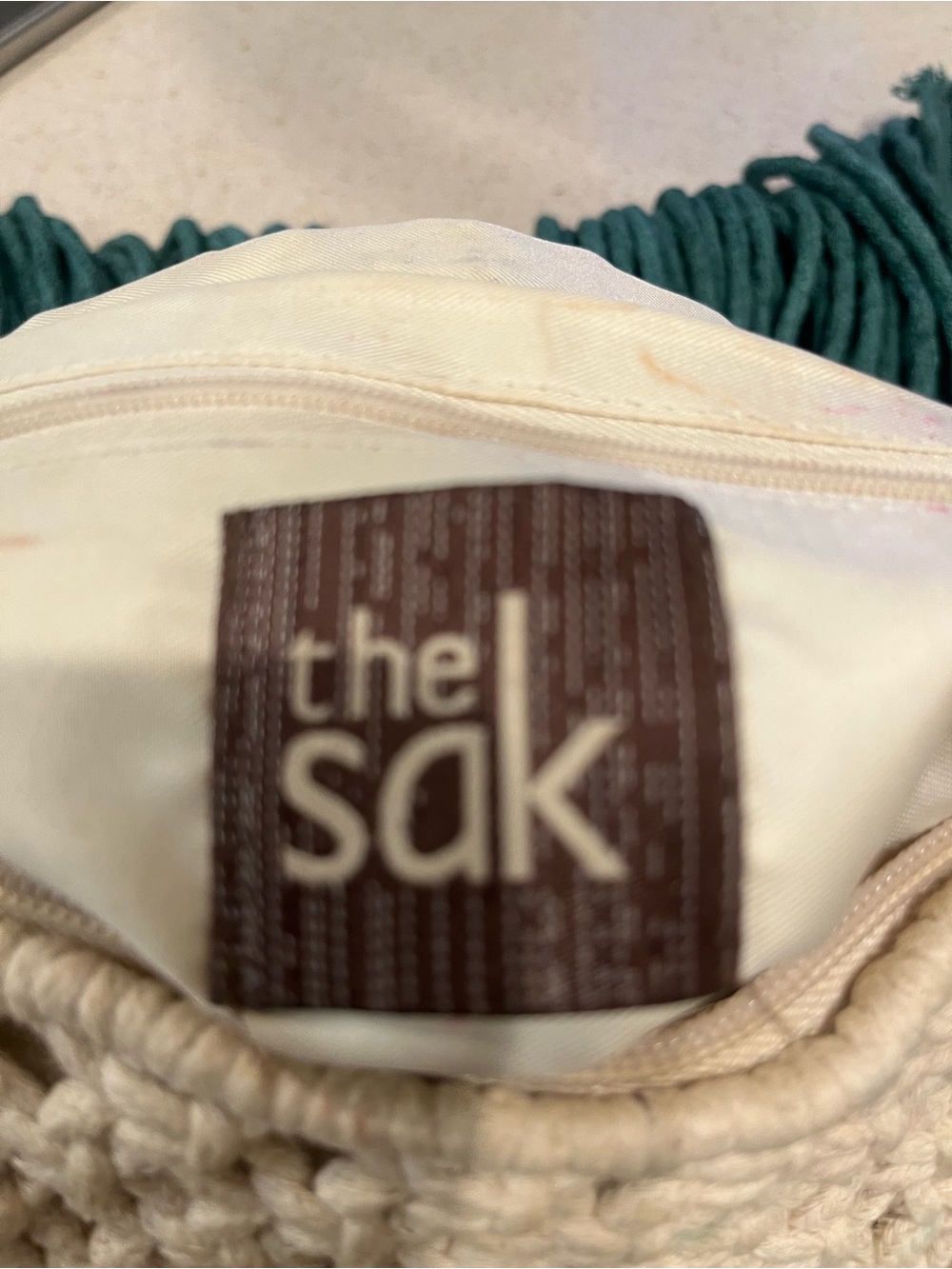 The Sak Macramé Fringe Shoulder Bag in Teal and Cream - Picture 5 of 5